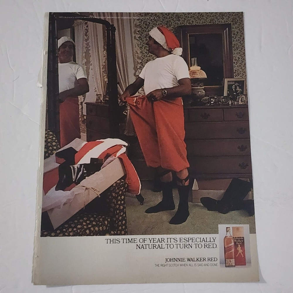 Vintage Print Ad Johnnie Walker Red Scotch Santa Claus mirror Christmas clipping